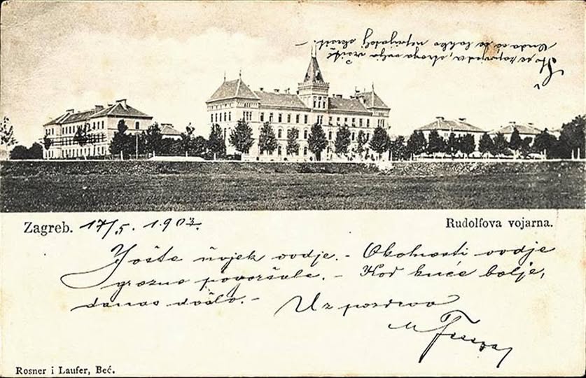 Rudolfova vojarna, Kolodvorska ulica (današnja ulica Republike Austrije), oko 1903. godine B